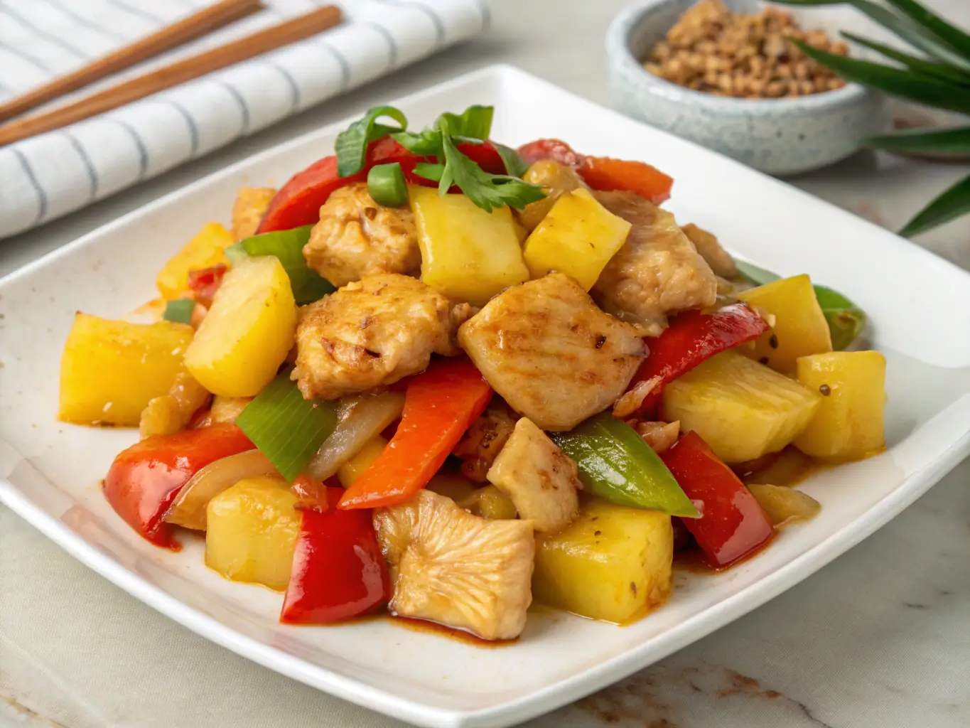 A close-up shot of Red Dragon Fire Express's signature Orange Chicken, showcasing the crispy chicken pieces coated in a vibrant, tangy orange sauce, garnished with sesame seeds and served on a bed of steamed rice.